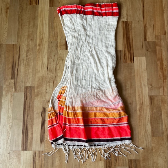 Accessories - Oversized Bright Neon Crepe Fringe Stripe Scarf